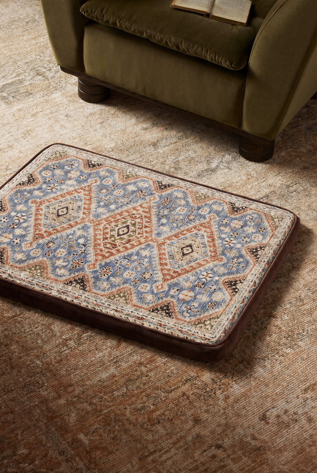 Large Dog Bed - Classic Oriental & Persian Boho Vintage, Washable Cover, Crate & Home Use