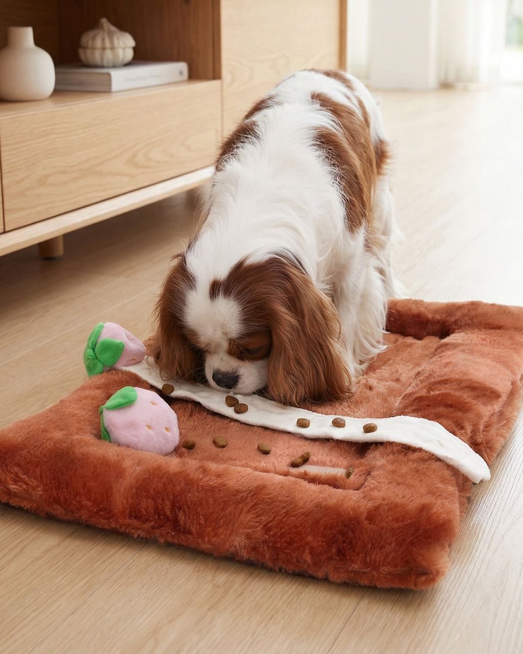 KSIIA 2-in-1 Snuffle Dog Bed – Washable Plush Crate Mat with Removable Foraging Top