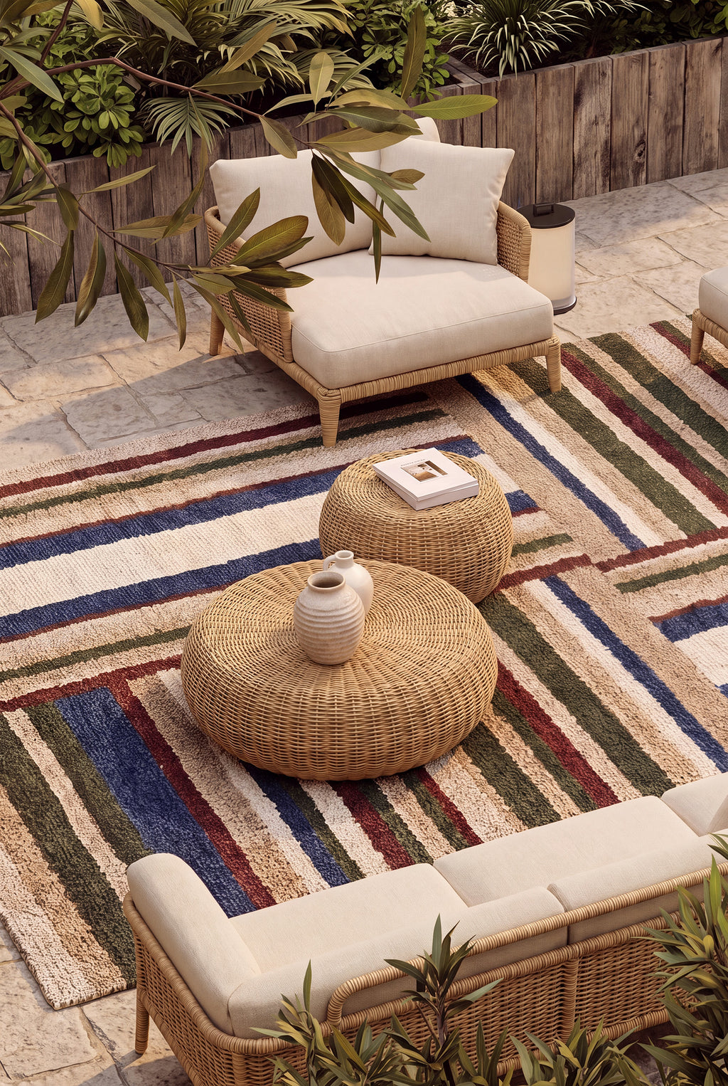 Indoor Outdoor Area Rug, Stain & Fade Resistant Rectangular Patio Floor Mat, Machine Washable Weatherproof Carpet for Deck, Balcony, Living Room & Poolside