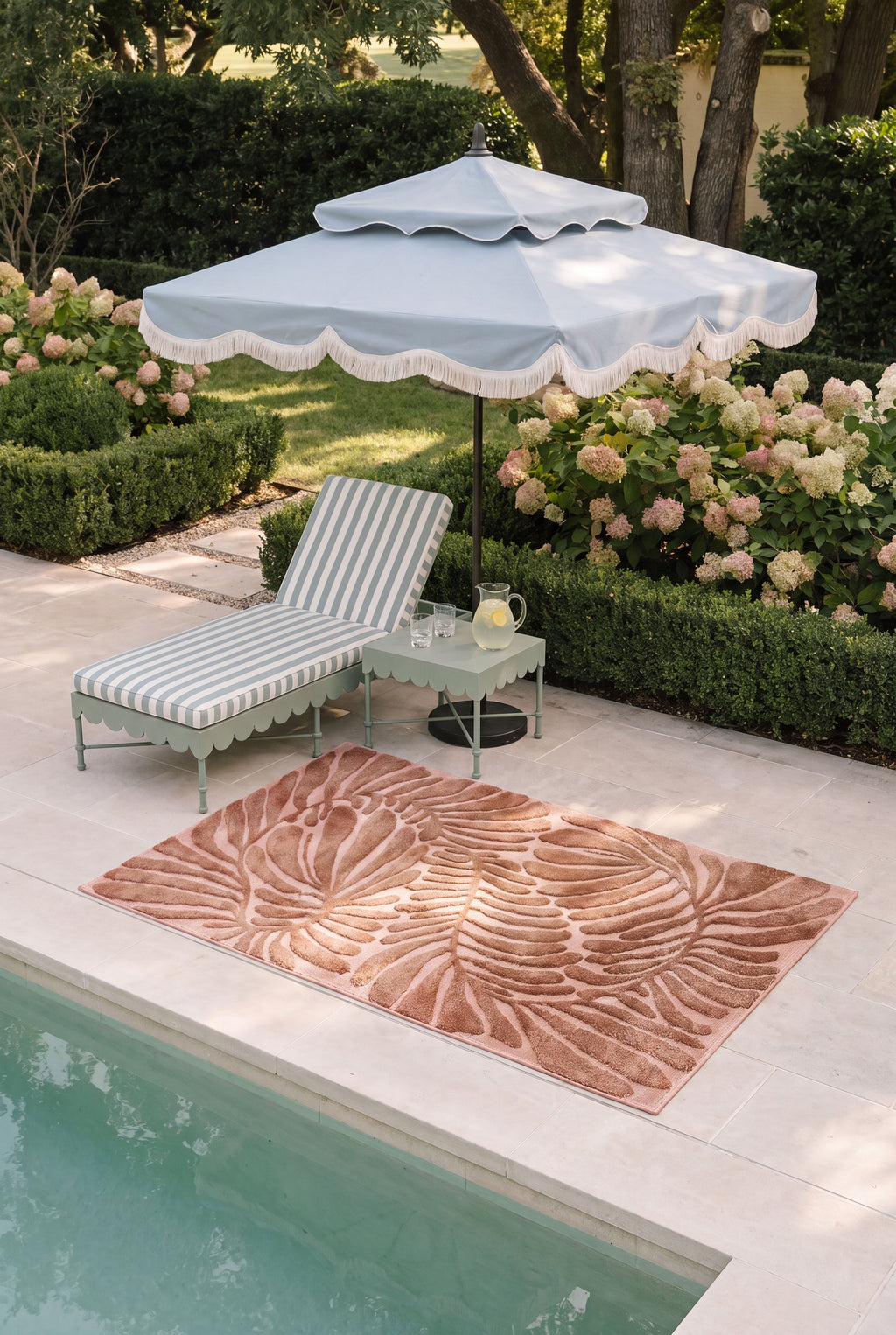 Embossed Tropical Leaf Pattern Indoor Outdoor Area Rug, Textured Raised Botanical Floor Mat, Stain Resistant Washable Rectangular Patio Rug for Poolside, Balcony & Living Room