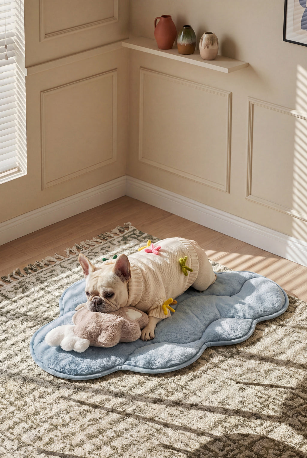 KSIIA Cloud-Shaped Fluffy Pet Bed Mat | Ultra Soft Non-Slip Dog Bed for Small & Medium Pets, Washable Plush Floor Mat