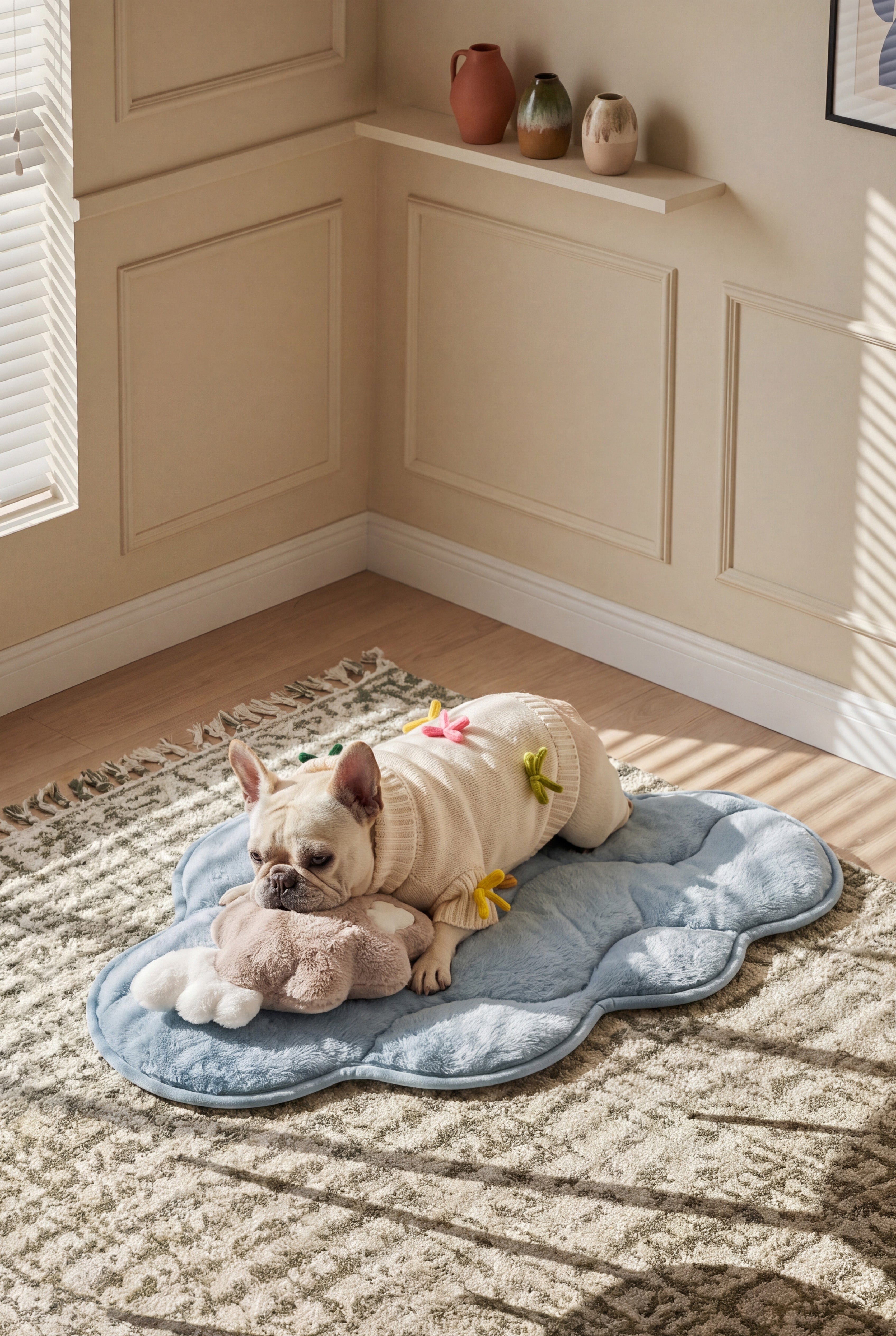 KSIIA Cloud-Shaped Fluffy Pet Bed Mat | Ultra Soft Non-Slip Dog Bed for Small & Medium Pets, Washable Plush Floor Mat