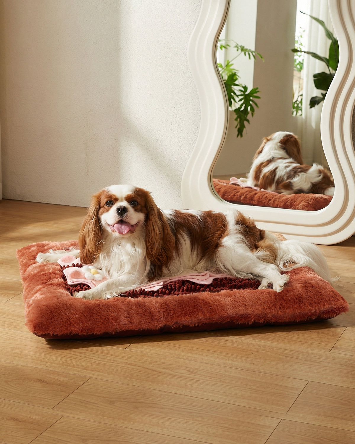 KSIIA 2-in-1 Snuffle Dog Bed – Washable Plush Crate Mat with Removable Foraging Top