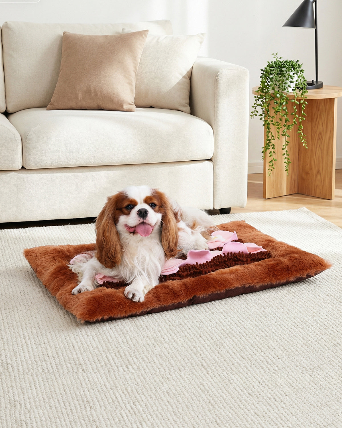 KSIIA 2-in-1 Snuffle Dog Bed – Washable Plush Crate Mat with Removable Foraging Top