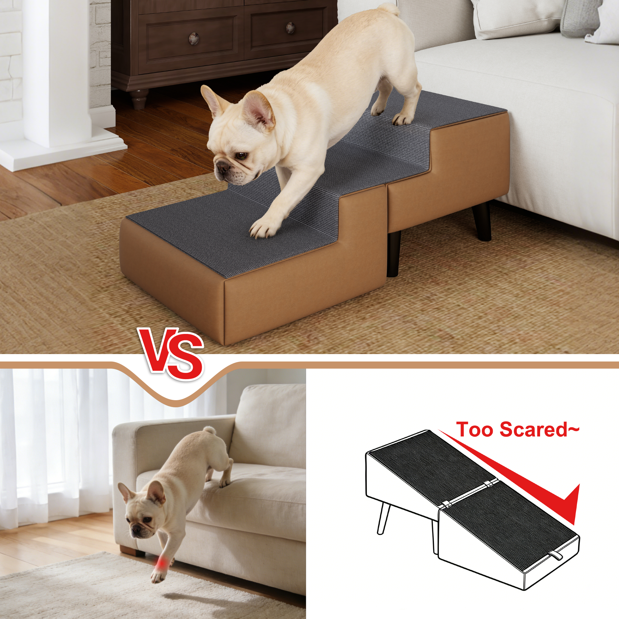 2-in-1 Foldable Dog Stairs for Couch and Bed , Multi-Functional Dog Stairs for Small Dogs, Wooden  Pet Steps Convert to Furniture Ottoman