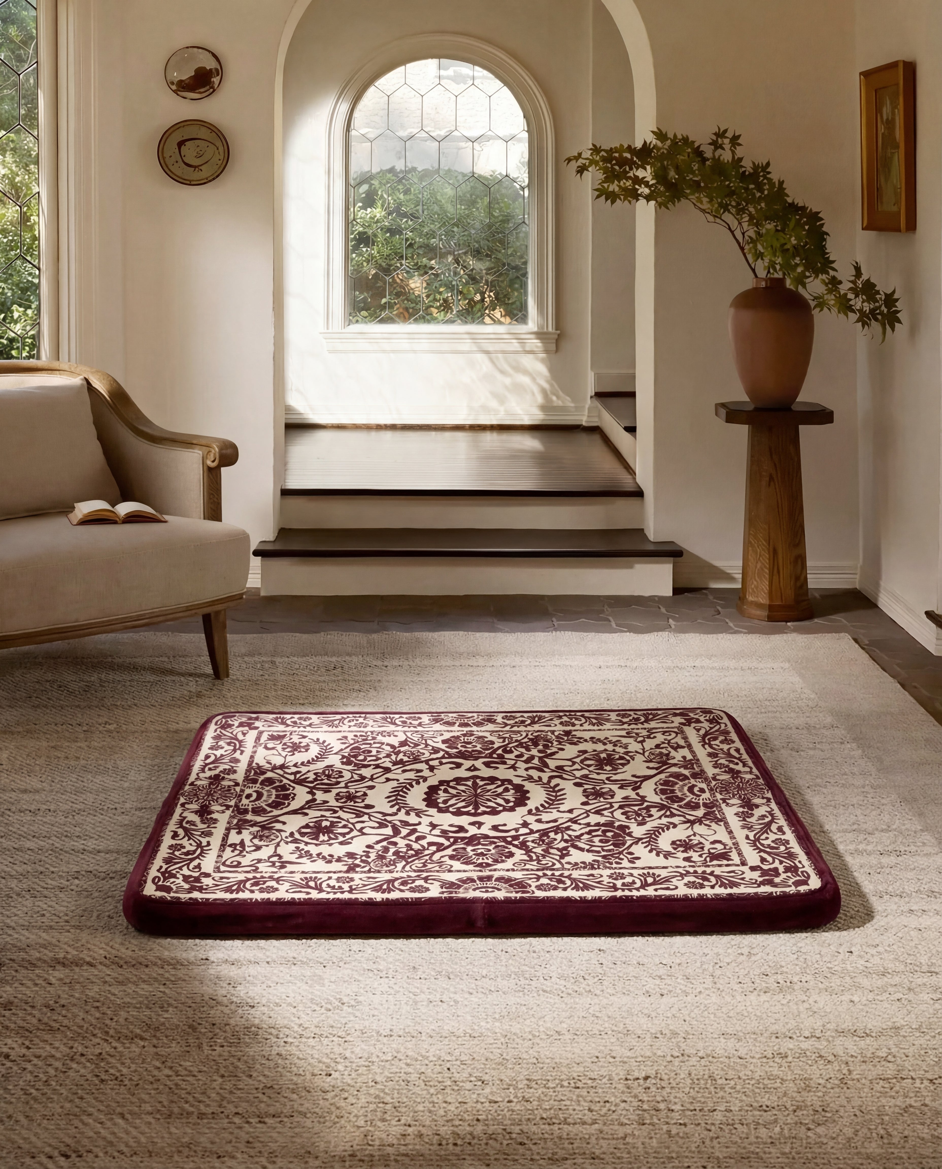 Large Dog Bed - Classic Oriental & Persian Boho Vintage, Washable Cover, Crate & Home Use