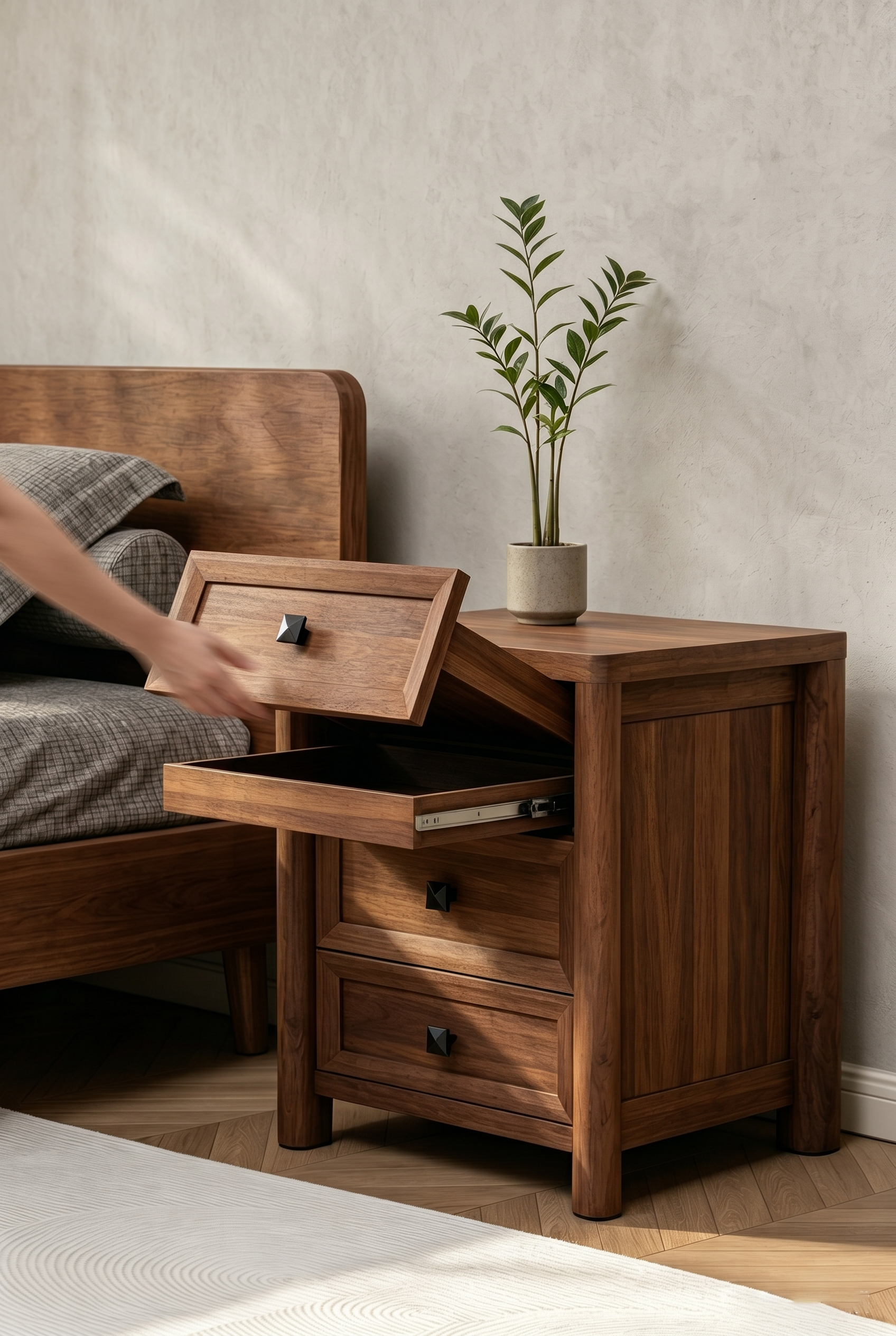 Mid-Century Modern Bedside Storage Cabinet