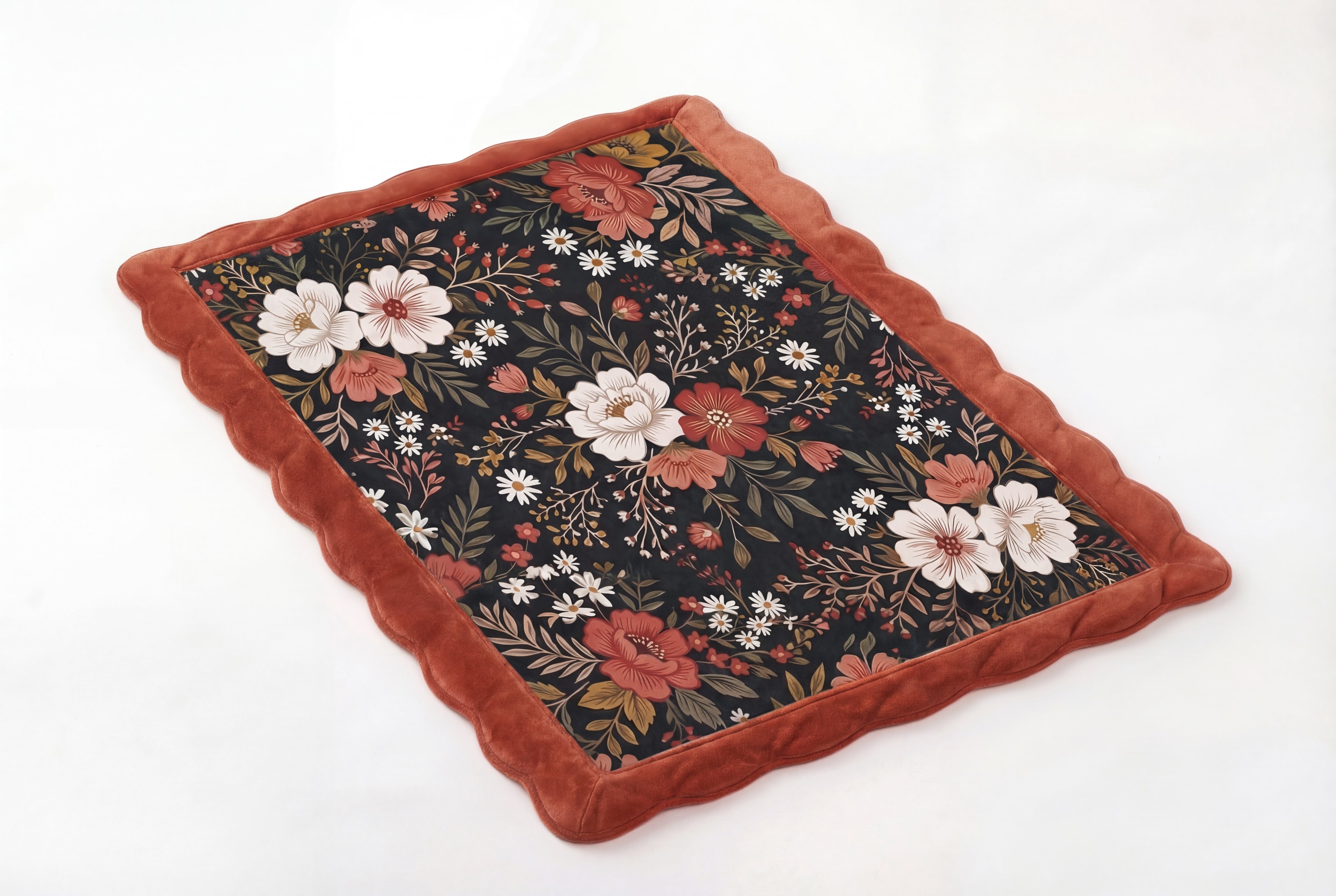 Large Dog Bed - Retro Boho Floral, Washable Cover, Crate & Home Use