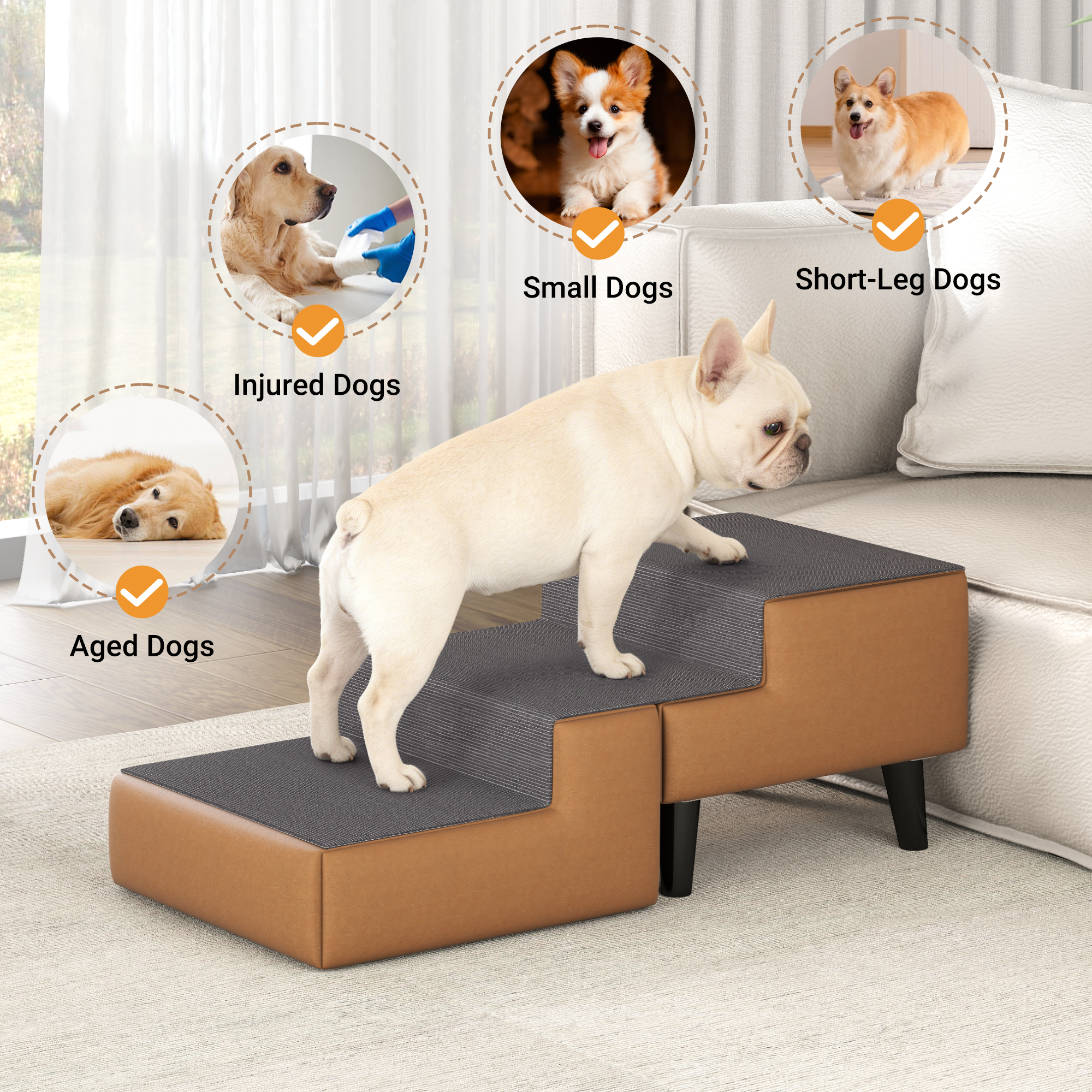 2-in-1 Foldable Dog Stairs for Couch and Bed , Multi-Functional Dog Stairs for Small Dogs, Wooden  Pet Steps Convert to Furniture Ottoman