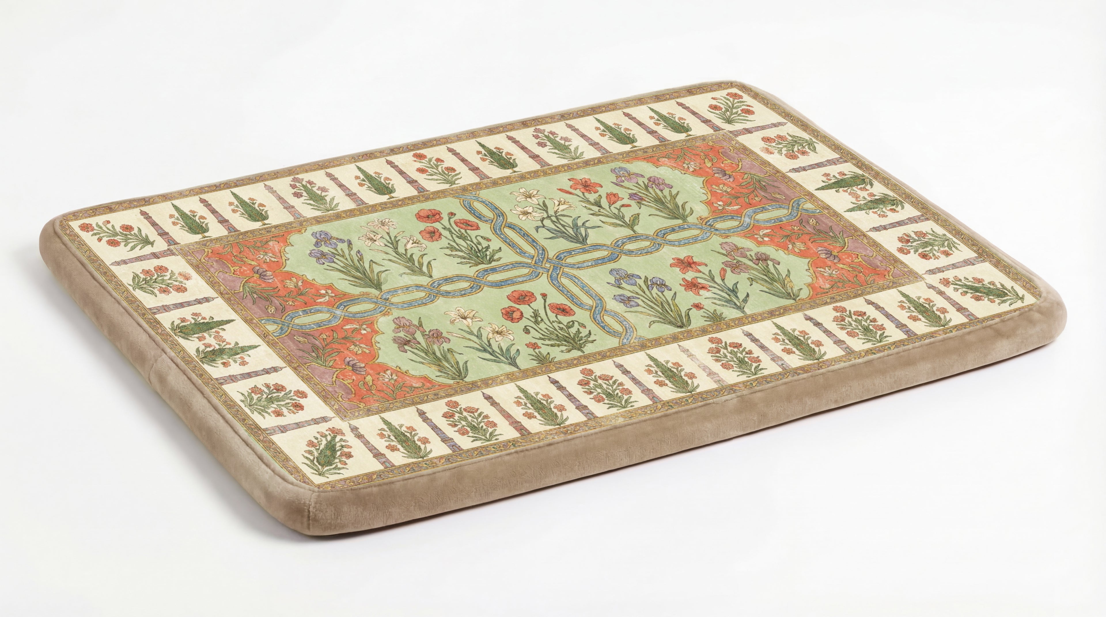 Large Dog Bed - Retro Boho Floral, Washable Cover, Crate & Home Use