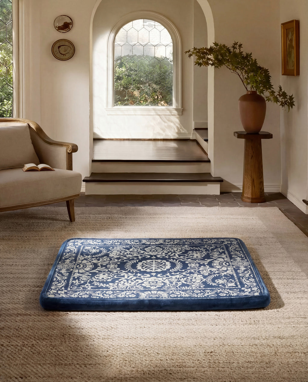 Large Dog Bed - Classic Oriental & Persian Boho Vintage, Washable Cover, Crate & Home Use