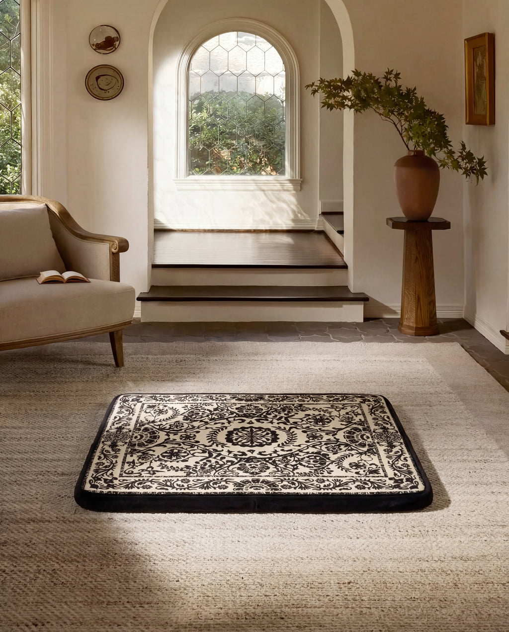 Large Dog Bed - Classic Oriental & Persian Boho Vintage, Washable Cover, Crate & Home Use