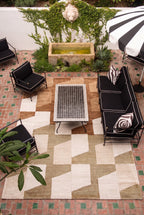 Geometric Pattern Outdoor & Indoor Area Rug, Machine Washable Stain Resistant Rectangular Floor Mat, Modern Abstract Striped Rug for Patio, Living Room & Balcony