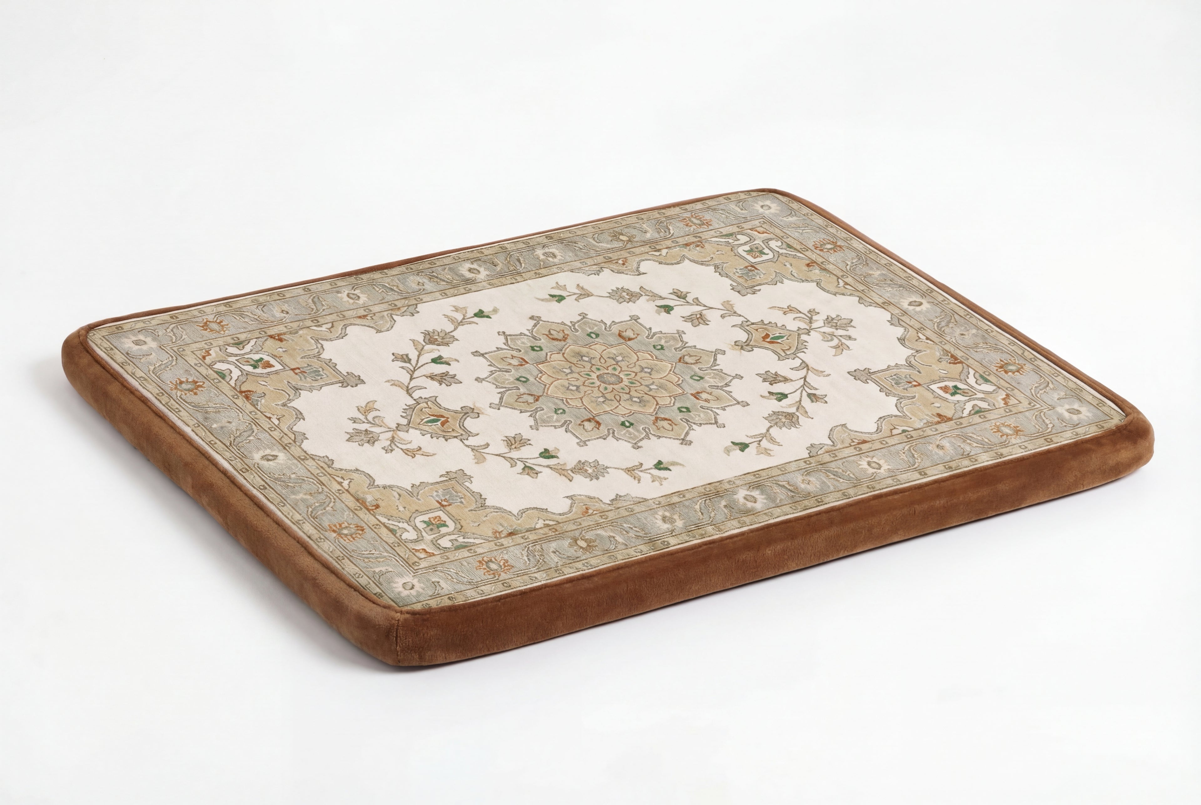 Large Dog Bed - Vintage Oriental Floral Design, Washable Cover, Non-Slip Crate & Home Use