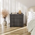 Vintage Nightstand with Backguard & Built-in Power Outlet – Three Drawers