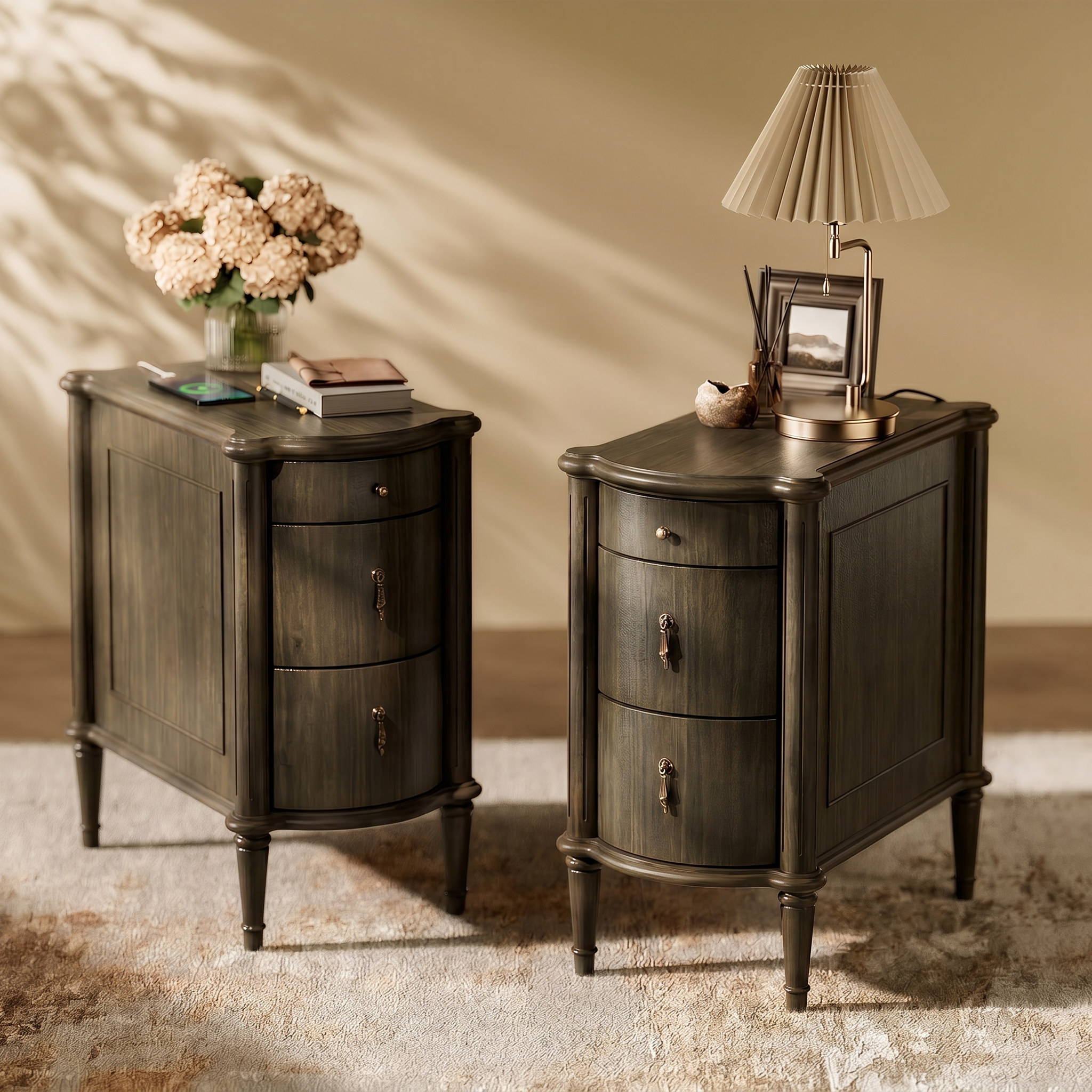 Curved Front Vintage Bedside Table