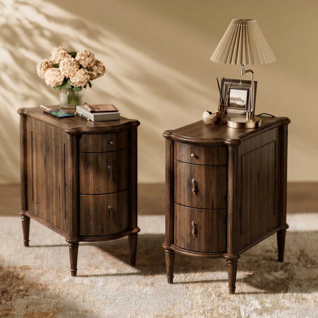 Curved Front Vintage Bedside Table