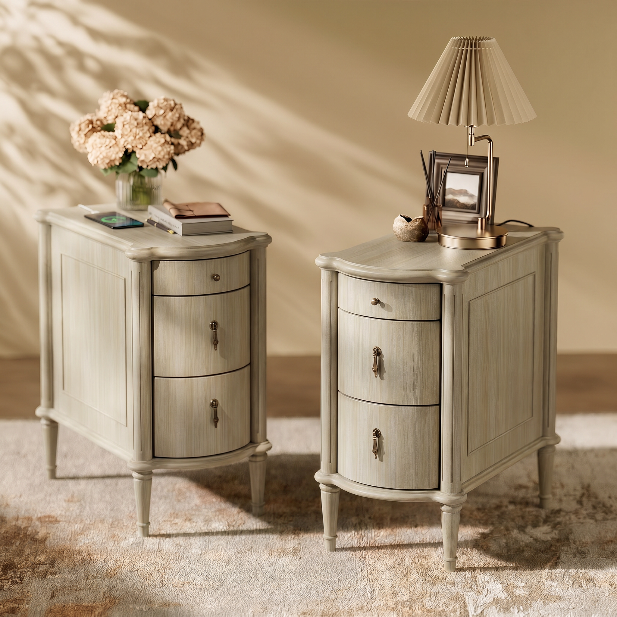 Curved Front Vintage Bedside Table