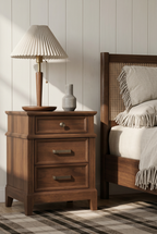 Vintage Tiered 3-Drawer Wooden Nightstand | Traditional Bedside Cabinet with Mixed Hardware & Distressed Finish