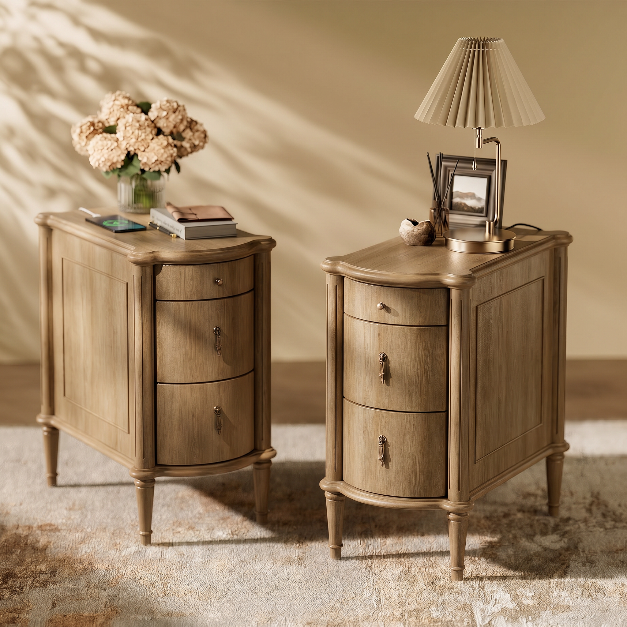 Curved Front Vintage Bedside Table