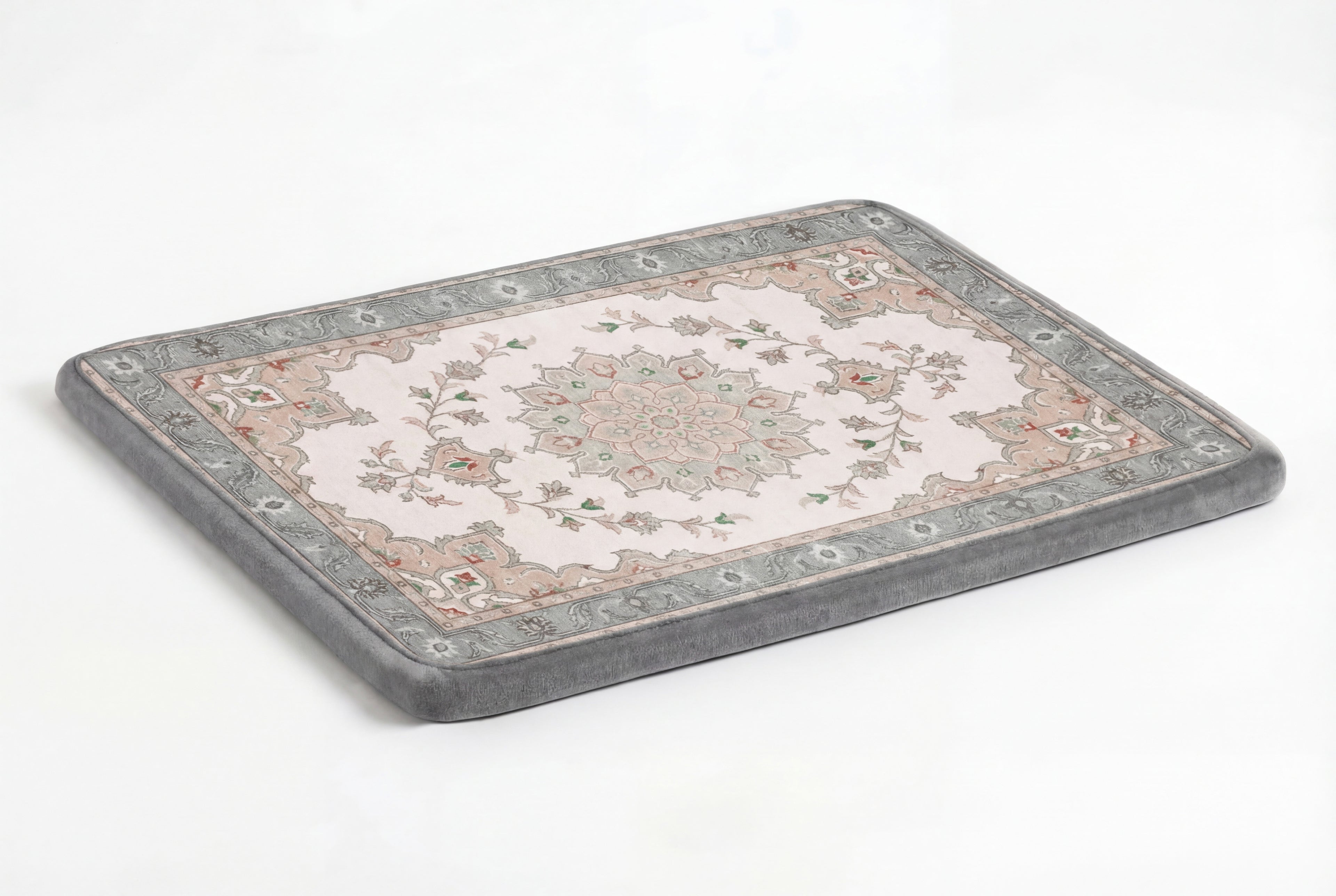 Large Dog Bed - Vintage Oriental Floral Design, Washable Cover, Non-Slip Crate & Home Use