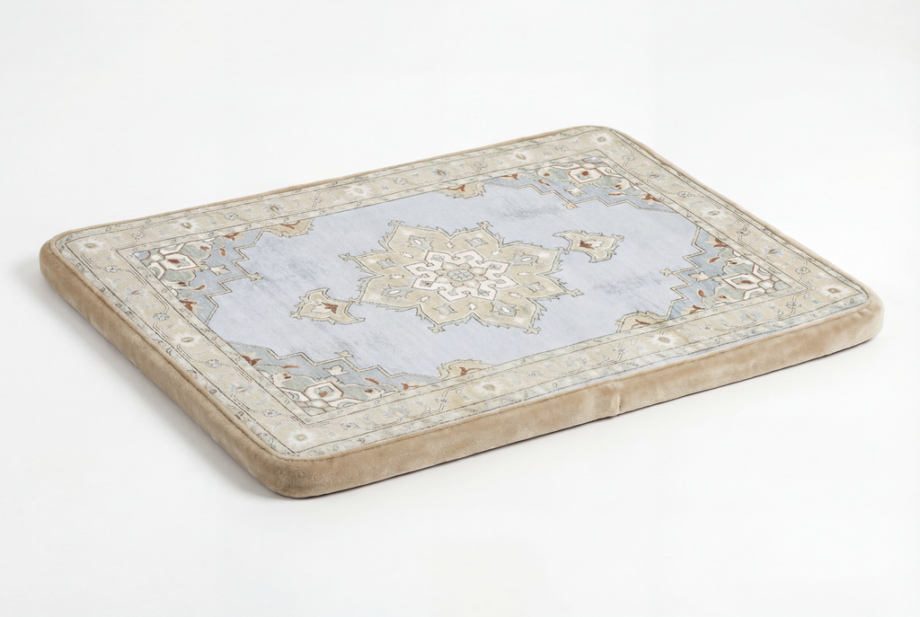 Large Dog Bed - Vintage Oriental Floral Design, Washable Cover, Non-Slip Crate & Home Use