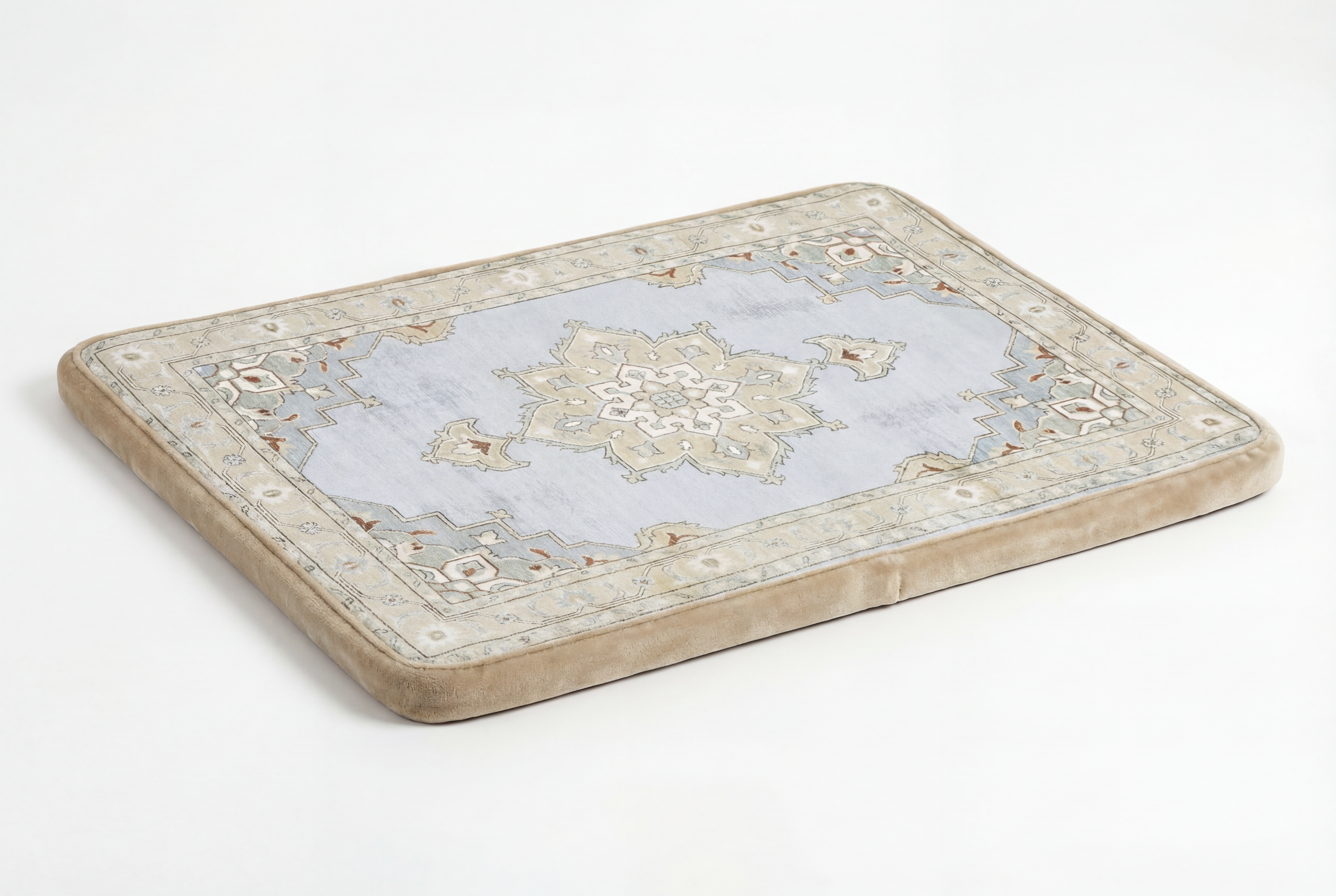Large Dog Bed - Vintage Oriental Floral Design, Washable Cover, Non-Slip Crate & Home Use