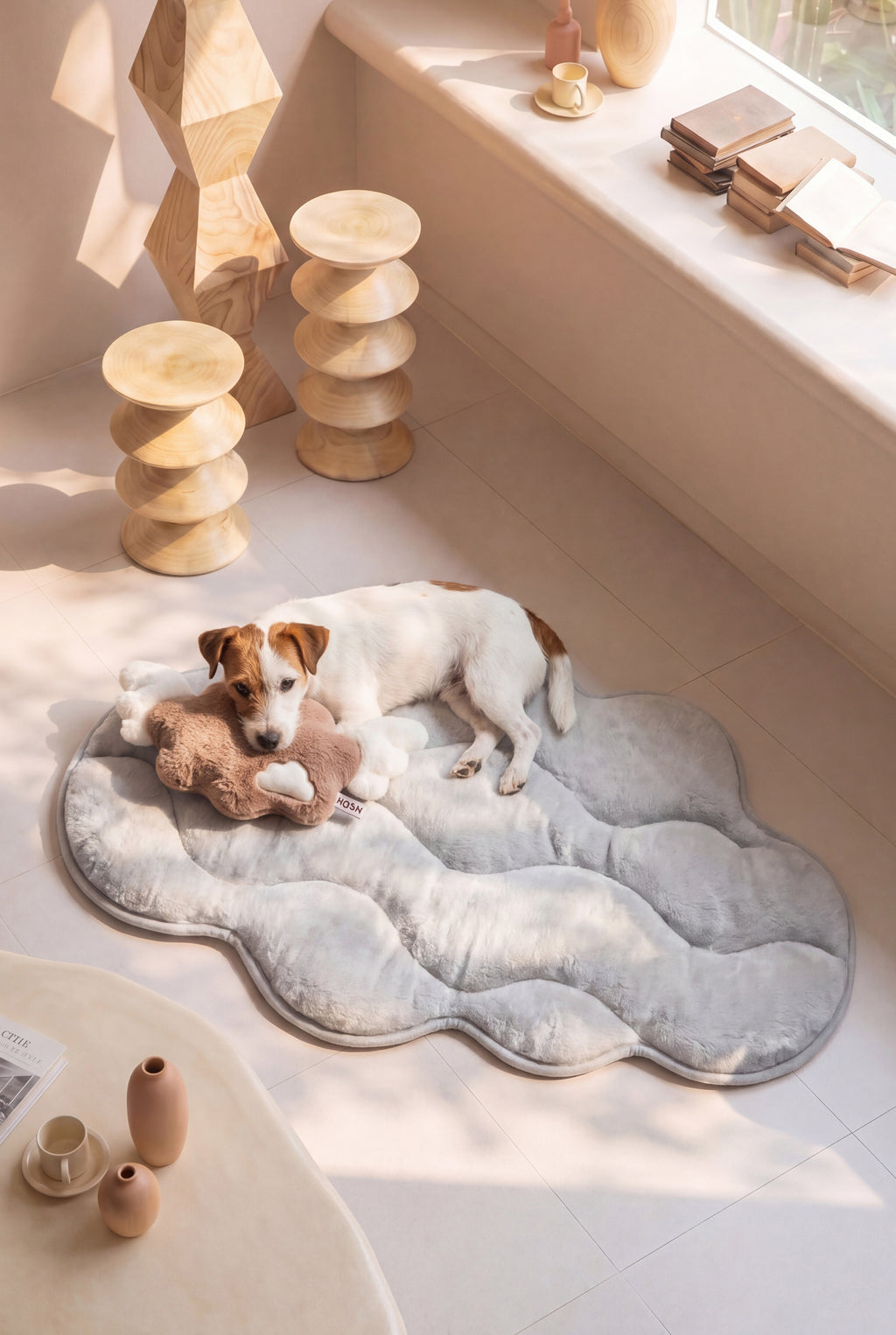 KSIIA Cloud-Shaped Fluffy Pet Bed Mat | Ultra Soft Non-Slip Dog Bed for Small & Medium Pets, Washable Plush Floor Mat