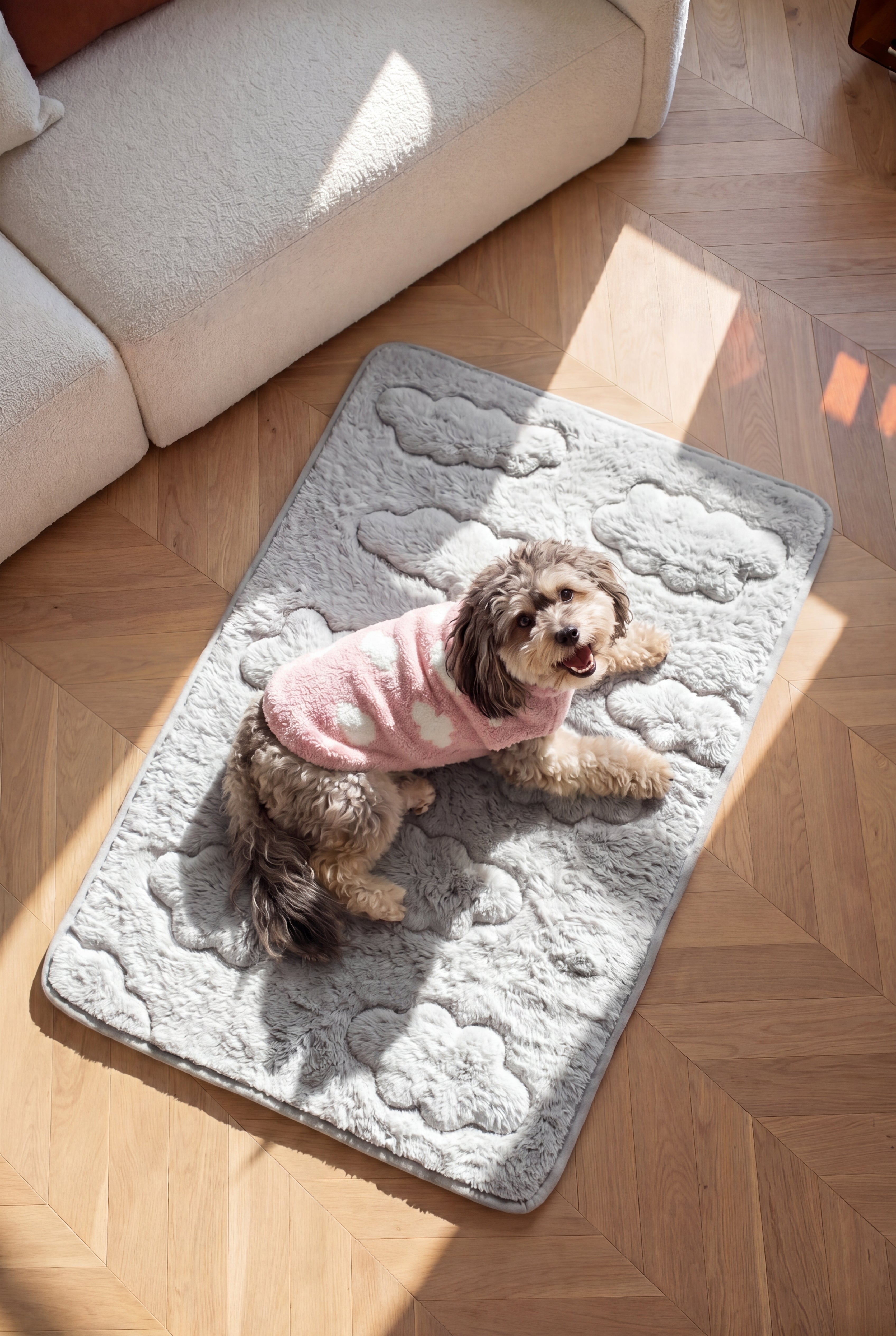 KSIIA Cloud Quilted Plush Pet Mat | Ultra Soft Non-Slip Floor Bed for Small & Medium Dogs/Cats, Washable