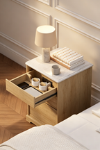 Wooden three-drawer bedside table