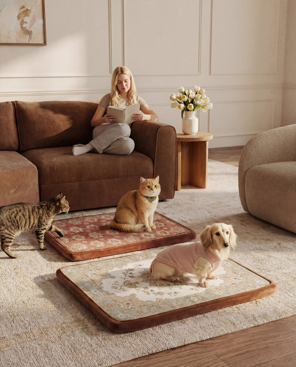 Large Dog Bed - Classic Oriental & Persian Boho Vintage, Washable Cover, Crate & Home Use