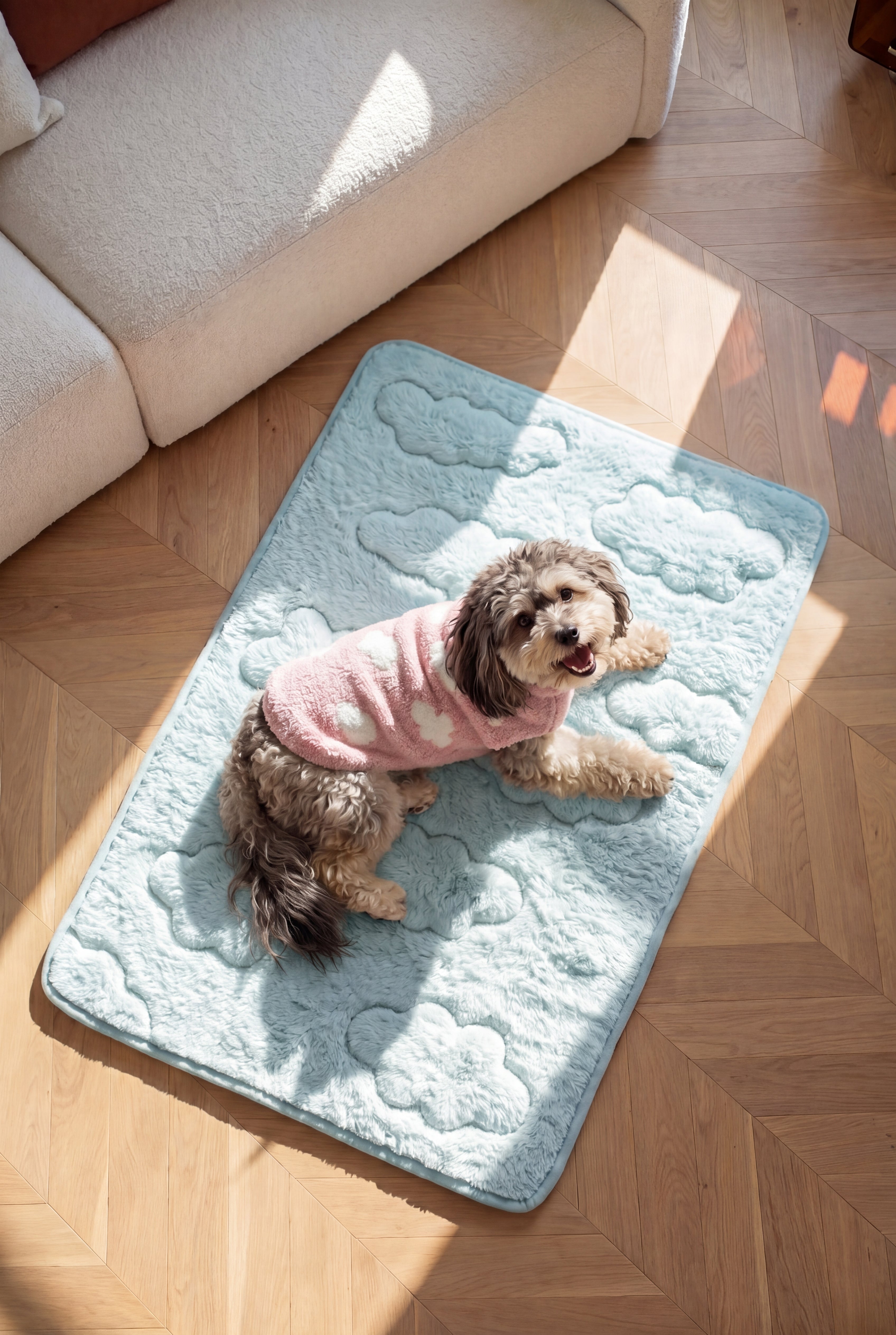 KSIIA Cloud Quilted Plush Pet Mat | Ultra Soft Non-Slip Floor Bed for Small & Medium Dogs/Cats, Washable