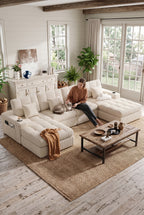 Convertible Modular Sectional Sofa, 113" L-Shape & 143" U-Shape Cloud Boneless Couch with Ottoman, Layered Cushion Reconfigurable Modular Couch for Living Room