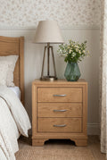 3-Drawer Wooden Nightstand | Simple Recessed Frame Bedside Cabinet with Horizontal Bar Pulls
