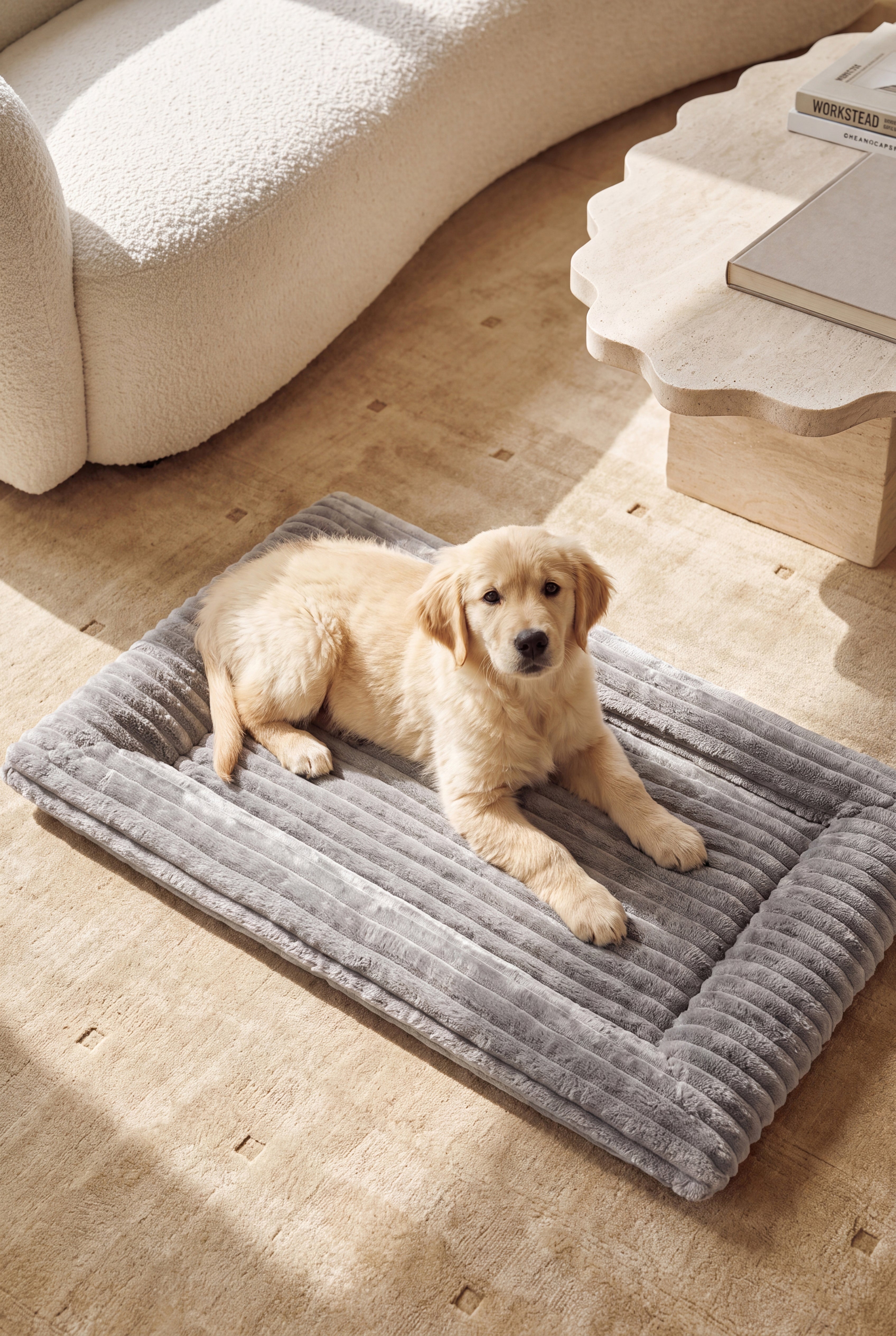 Striped Flannel Plush Dog Bed Mat, Soft Fluffy Washable Pet Sleeping Pad for Dogs & Cats