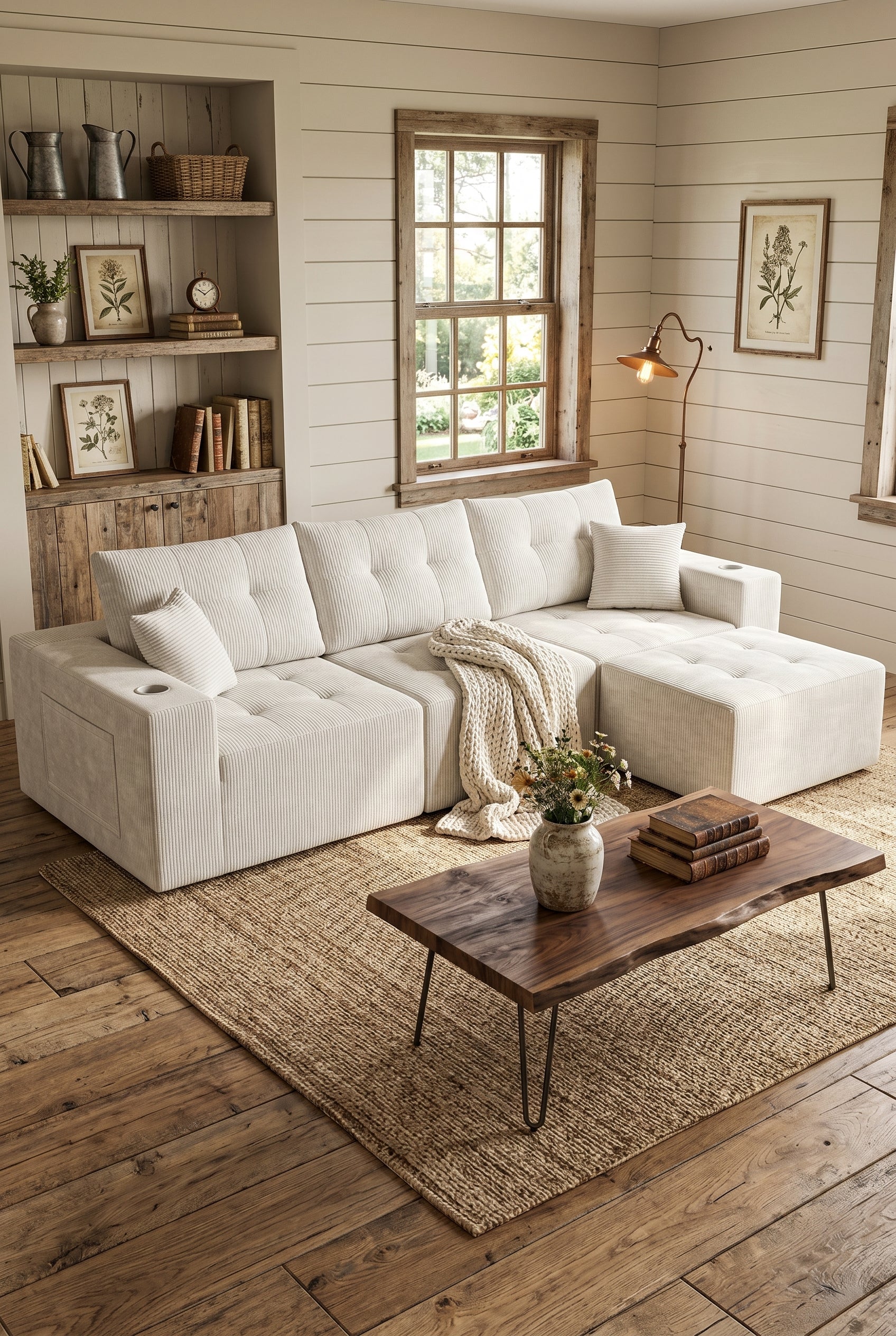 113" & 143" Convertible Modular Sectional Sofa, 4-Seater L-Shape & 6-Seater U-Shape Cloud Couch with Ottoman, Corduroy Tufted Boneless Modular Couch for Living Room