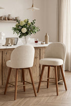 Modern Swivel Counter Height Bar Stools (Set of 2) | 26" Upholstered Chenille Bar Chairs with Back, Solid Wood Legs & Footrest for Kitchen Island