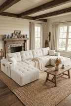 113" & 143" Convertible Modular Sectional Sofa, 4-Seater L-Shape & 6-Seater U-Shape Cloud Couch with Ottoman, Corduroy Tufted Boneless Modular Couch for Living Room