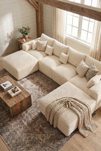 Convertible Modular Cloud Sectional Sofa | 113" L-Shaped & 146" U-Shaped Corduroy Couches with Ottoman for Living Room