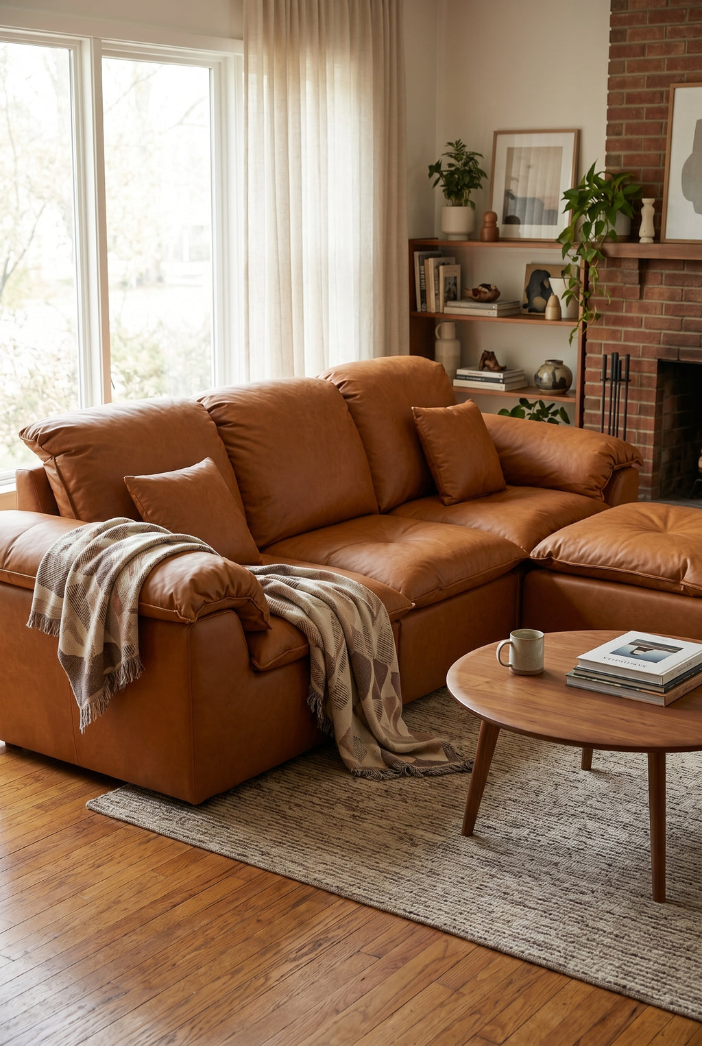 L-Shaped Faux Leather Cloud Boneless Couch | Modular Sectional Sofa with Chaise Lounge for Living Room