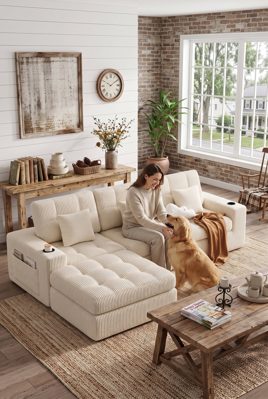 Convertible Modular Sectional Sofa, 113" L-Shape & 143" U-Shape Cloud Boneless Couch with Ottoman, Layered Cushion Reconfigurable Modular Couch for Living Room