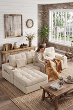 Convertible Modular Sectional Sofa, 113" L-Shape & 143" U-Shape Cloud Boneless Couch with Ottoman, Layered Cushion Reconfigurable Modular Couch for Living Room