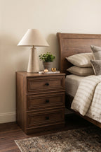 3-Drawer Traditional Wooden Nightstand | Recessed Panel Bedside Cabinet with Round Knobs