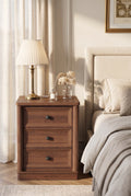 Traditional 3-Drawer Wooden Nightstand | Recessed Panel Bedside Cabinet with Square Knobs