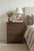 Farmhouse 2-in-1 Wooden Nightstand | 2-Drawer & 3-Drawer Bedside Cabinet with Open Shelf, Curved Panel & Dual Brass Knobs