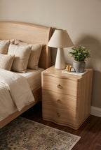 Curved 3-Drawer Wooden Nightstand | Modern Bedside Cabinet with Soft Rounded Edges &amp; Brass Ring Pulls