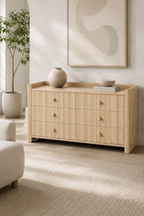 Wooden Wide Dresser with 6 Drawers, Wave Textured Chest of Drawers with Metal Knobs, Modern Rustic Storage Cabinet for Bedroom, Large Capacity Clothing Organizer