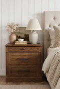 3-Drawer Wooden Nightstand | Recessed Panel Bedside Cabinet with Square Knobs & Warm Wood Finish