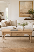 Rectangular Farmhouse Coffee Table with Storage Drawer, Vintage Turned Leg Wooden Cocktail Table, Traditional Rustic Tea Table for Living Room, Cottage & Apartment