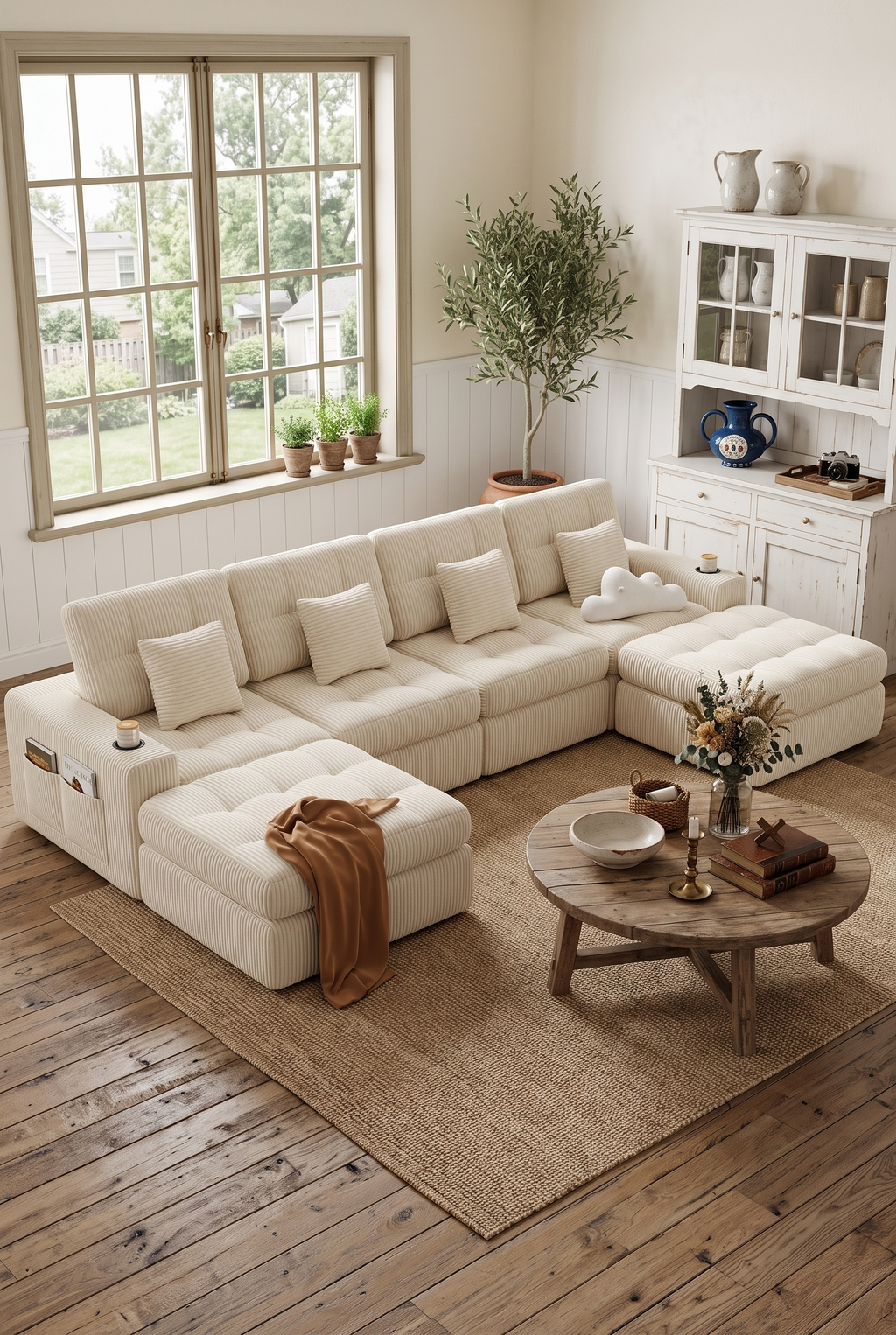 Convertible Modular Sectional Sofa, 113" L-Shape & 143" U-Shape Cloud Boneless Couch with Ottoman, Layered Cushion Reconfigurable Modular Couch for Living Room